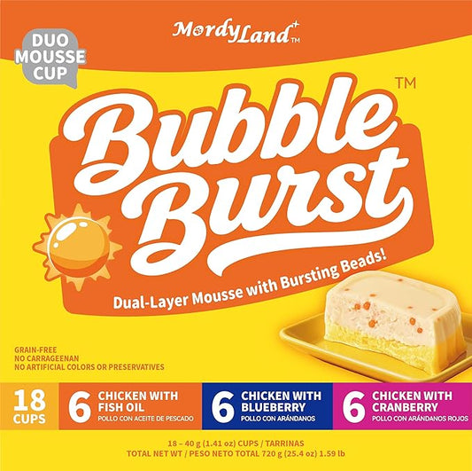 BubbleBurst Cat Treat Cups with Real Bursting Beads, Dual-Layer Chicken Mousse Cat Treats, Dessert-Inspired Cat Treat Cups, Grain-Free Variety Pack (40g × 18 Cups)