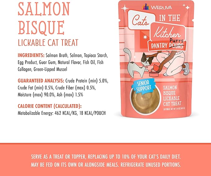 Weruva Cats in the Kitchen Pantry Pours, Salmon Bisque with Senior Support, 1.4oz Pouch, Pack of 12