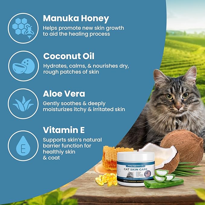 Cat Paw Balm Cat Cream 2 oz: Hot Spot Treatment for Cats Dermatitis, Mange Treatment, Cat Itchy Skin Relief for Dry Skin, Pet Wound Care, Natural Allergy Relief with Manuka Honey, Aloe Vera, Vitamin E