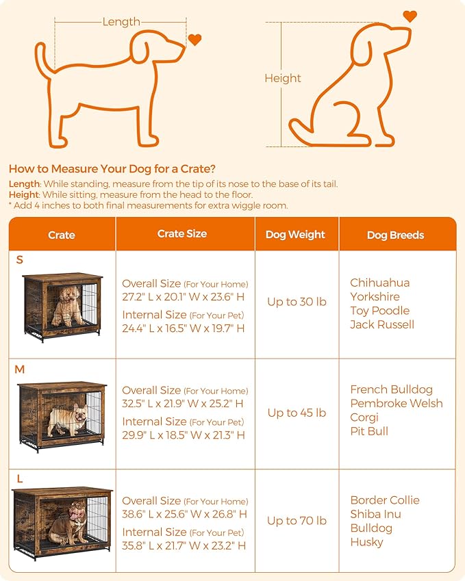 Feandrea 27.2" Dog Crate Furniture, Indoor Dog Cage Side End Table, M Pet Wood Kennel for Medium and Small Dogs up to 30 lb with Multi-Purpose Removable Tray, Double-Door Pet House, Rustic Brown