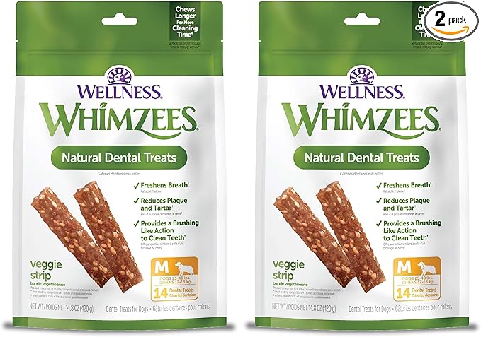 Whimzees Wellness Veggie Sausage Dog Dental Treats,Medium Size Stick,14 Count (Pack of 2)