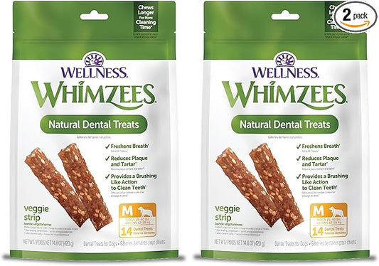 Whimzees Wellness Veggie Sausage Dog Dental Treats,Medium Size Stick,14 Count (Pack of 2)