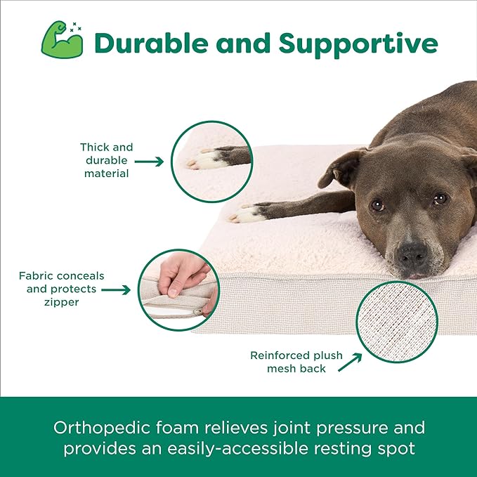 Furhaven Cooling Gel Dog Bed – Classic Cushion with Plush Tufted Top, Supportive Foam Mattress, Removable Washable Cover, Joint Relief - Wheat, Medium