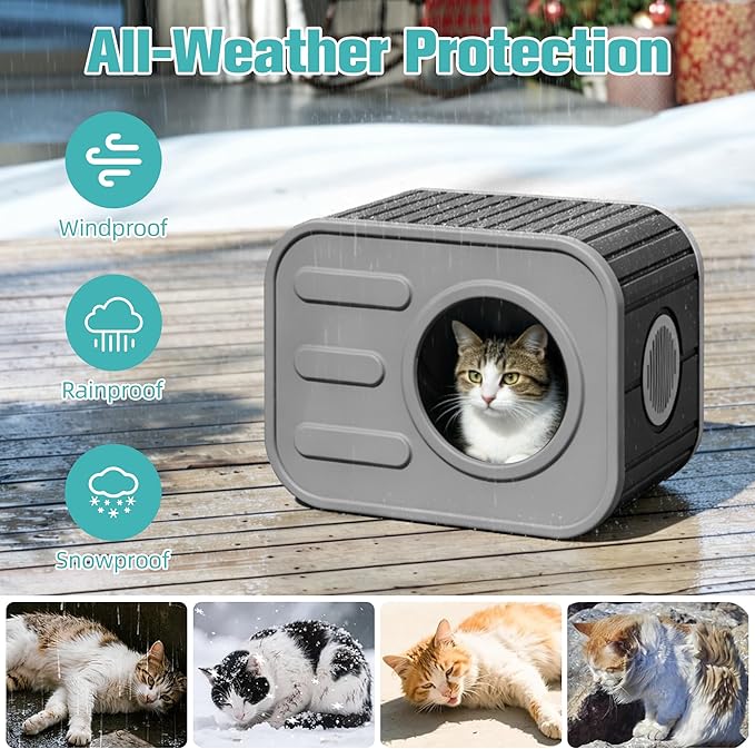 Outdoor Cat House Weatherproof with Camera-Shaped Design, Sturdy Resin Outside Cat Shelter for Patio, Insulated Cat House for Outdoor Cats