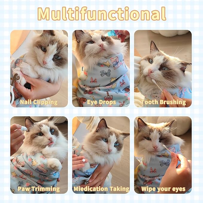 Cat Wrap for Cutting Nails Gentle Wrapped Cat Swaddle Cat Grooming Wrap Comfortable Wrap Prevents Cat Resistance Cat Burrito Wrap Cat Grooming Supplies for Nail Trimming(22x22in)