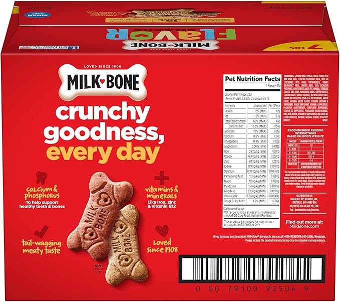 Milk-Bone Flavor Snacks Small Dog Biscuits, Flavored Crunchy Dog Treats, 7 Pound Box