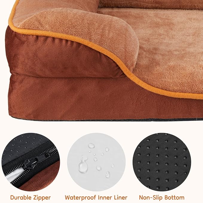 DUMOS Orthopedic Dog Beds for XL Large Sized Dogs, 42x32 in Machine Washable Cover Pet Bed, Anti-Slip Waterproof Memory Foam Couch Bed for Indoor Dogs and Cats, Brown