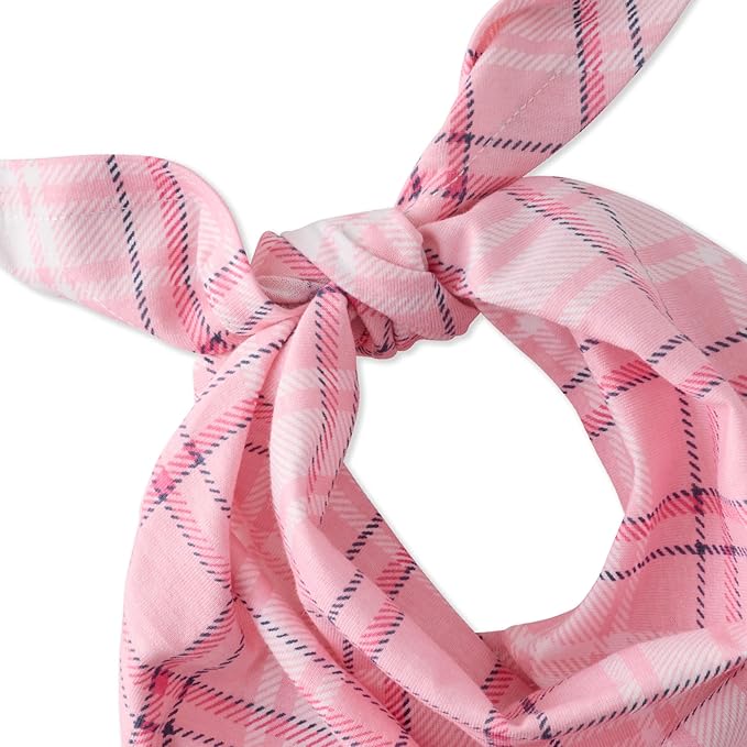 Pet Passion Bandit - THE PET Bandana 100% Organic Cotton Pet Bandanas Clothes for Small, Medium, Large Dogs, 3-Pack Pink Preppy Plaid, Medium/X-Large