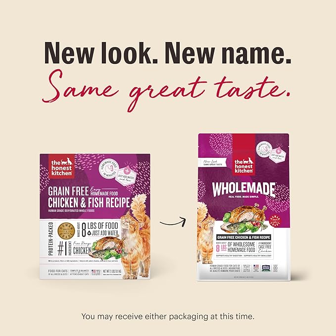 The Honest Kitchen Human Grade Dehydrated Cat Food, Grain Free Chicken & Fish Cat Food, 2 lb Box
