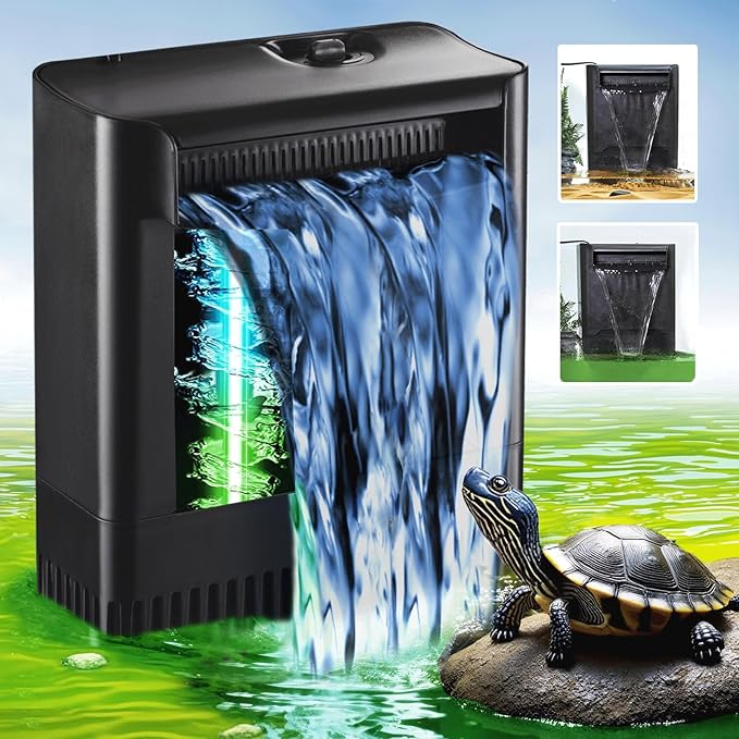 Large Powerful Turtle Tank Filter U V-ery for 40-155 Gallon Tank, Low Water Filter Turtle Water Filter for Amphibians Fresh Saltwater Cloudy Green Water Crystal Clear with Turtle Tank Deodorization