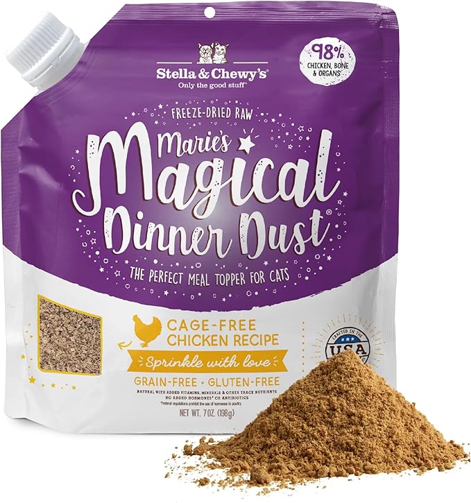 Stella & Chewy's Freeze-Dried Raw Cat & Kitten Food Topper - Magical Dinner Dust - Premium Cage-Free Chicken - Grain-Free, Protein-Rich - Perfect For Picky Eaters - 7 oz