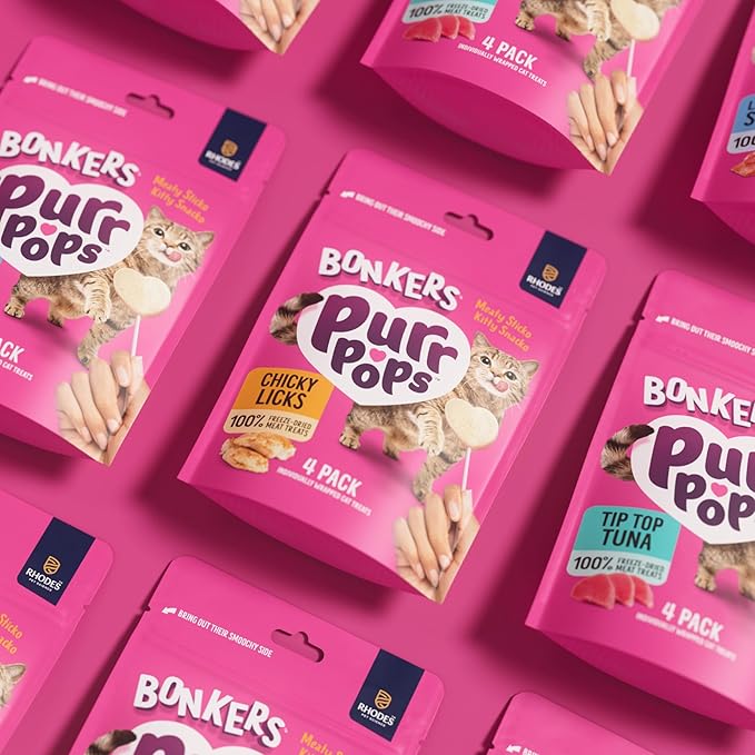 Bonkers Purrpops Freeze-Dried Chicken Flavored Lollipop Treats for Cats, 4 Pieces (Pack of 13)