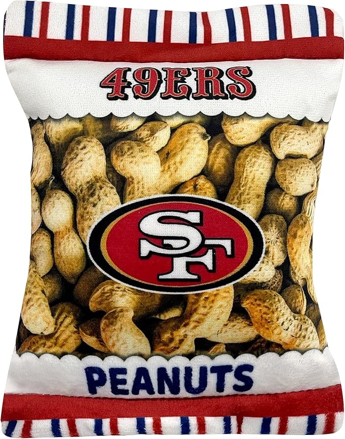 NFL SAN Francisco 49ERS Crinkle FINE Plush Dog & CAT Squeak Toy - Cutest Stadium Peanuts Snack Plush Toy for Dogs & Cats with Inner Squeaker & Beautiful Baseball Team Name/Logo