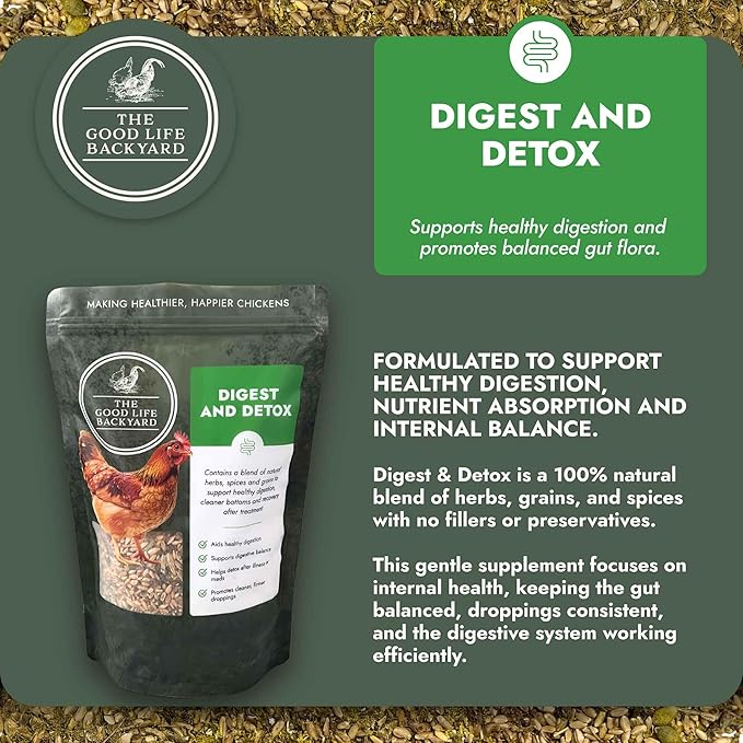 Good Life Backyard Digest & Detox for Chickens – Natural Digestive Support Gut Health Blend (2 lb Pouch) | Hatching Time