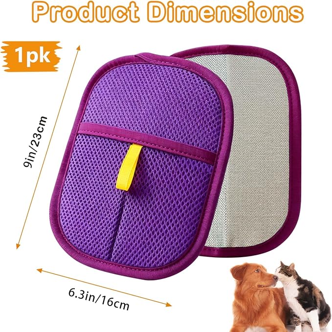 Pet Hair Removal Glove - Electrostatic Cat Dog Hair Remover Glove, Reusable Magic Brush Pet Hair Remover Tool for Couch, Carpet, and Car Seat (Purple,1 Pack)