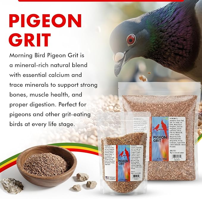 Morning Bird Pigeon Grit - Healthy & Nutritious Pigeon Food to Support Strong Muscles & Bones for Grit Eating Birds - Supports Digestion & Packed with Essential Minerals 9 lbs