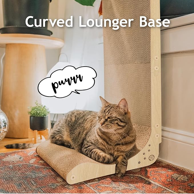 Necoichi Cardboard Cat Scratcher Wall for Indoor Cats - Cat Scratching Board, Cat Scratch Pad Lounger with Reversible Usability and Extra Comfort for Lounge, Curved (Oak, Large)
