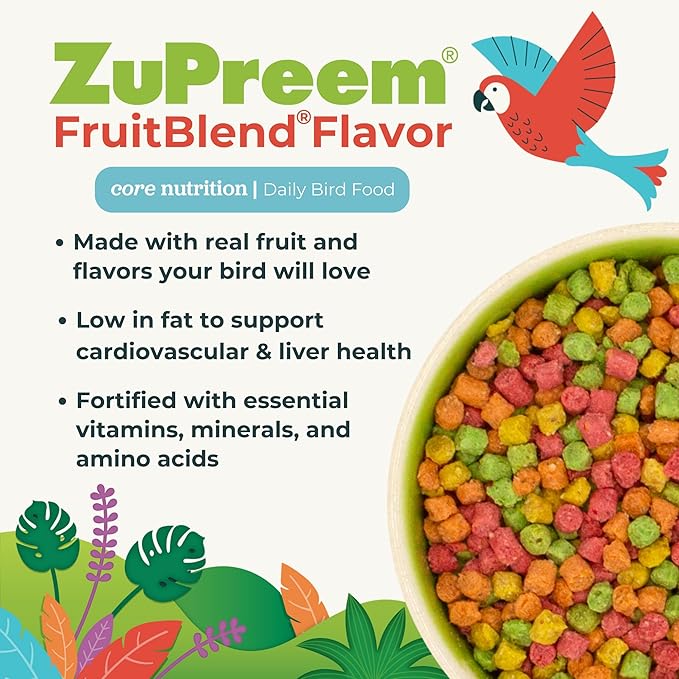 ZuPreem FruitBlend Small Bird Pellets – Vitamin Fortified Diet for Parakeets, Budgies & Parrotlets, 2 lb (Pack of 2)