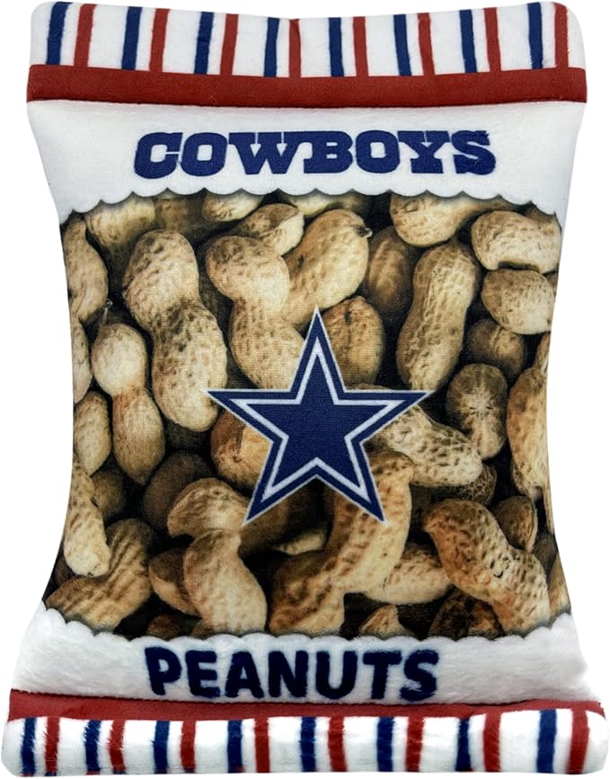 Pets First NFL Dallas Cowboys Crinkle FINE Plush Dog & CAT Squeak Toy - Cutest Stadium Peanuts Snack Plush Toy for Dogs & Cats with Inner Squeaker & Beautiful Baseball Team Name/Logo Small