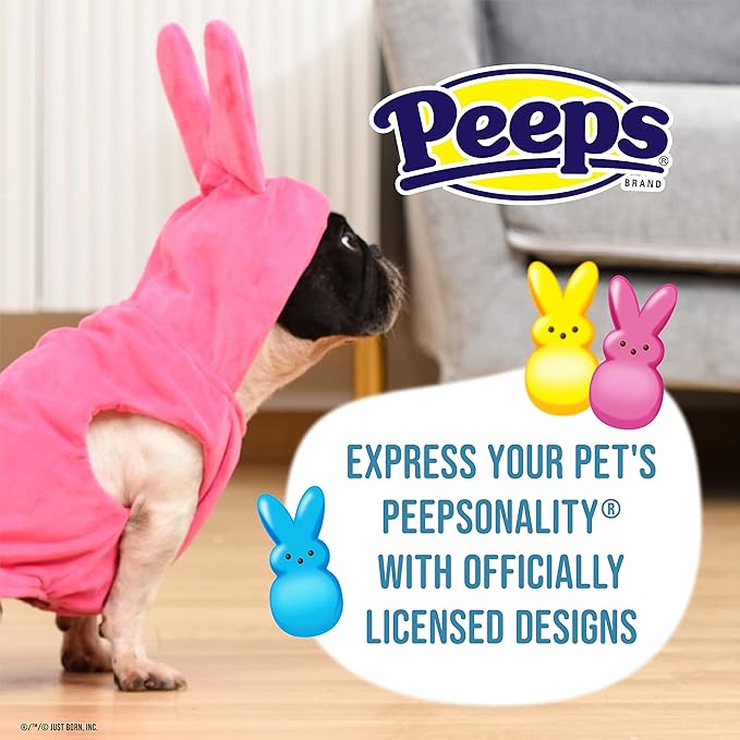 Peeps for Pets Officially Licensed Pink Bunny Dog Costume with Bow - Easter Dog Hoodie Costume, 100% Polyester Pull-Over Style, Size Small