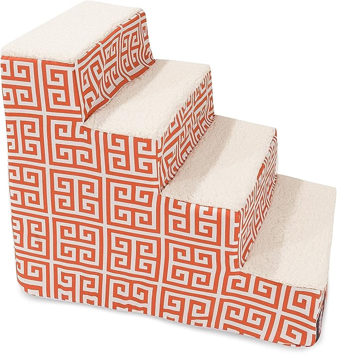 Majestic Pet 4 Step Portable Dog Stairs for Small Dogs to get on Bed Supports 25 lbs or Less – Dog Steps for High Bed with Machine Washable Cover –Pet Stairs for Cats Towers Orange