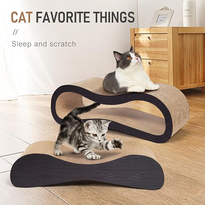 Simple Delxue 2 in 1 Large Cardboard Cat Scratcher Lounger，Cat Scratching Board for Indoor Cats,100% Recyclable&Reversible Horizontal Scratching Pads Prevents Furniture Damage,Brown