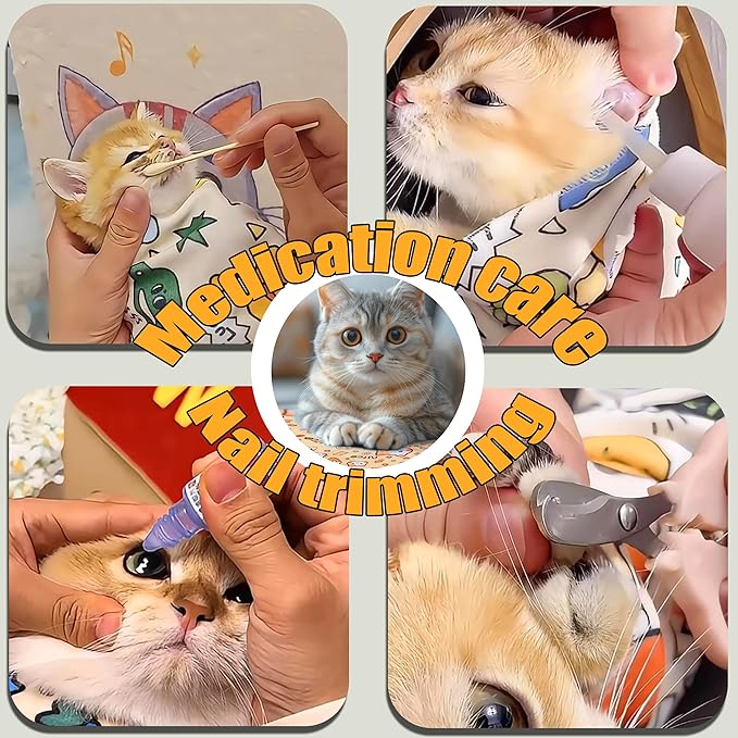 Cat Grooming Wrap, Cat Restraint for Nail Clipping, Velcro Fabric for Cats, Cat Swaddle Wrap Preventing Scratching, Anti-Escape Grooming Bag for Calming Care and Multi-Use（Blue dog:21.6*21.6in）