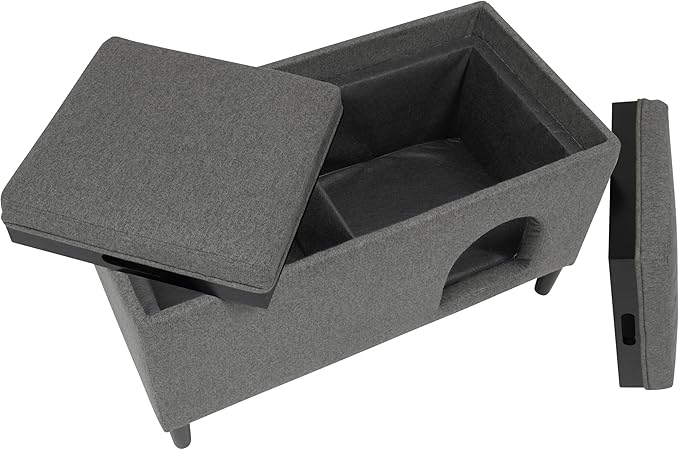 Paws & Purrs 32″ Wide Modern Dual-Purpose Ottoman & Multi-Cat Bed – Stylish 2-in-1 Footstool & Cozy Hideaway for Multiple Cats – Removable Cushioned Top, Hidden Storage, Grey