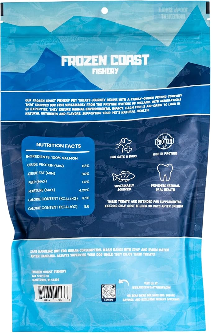Frozen Coast Freeze-Dried Wild-Caught Salmon Cat & Dog Treats-Single-Ingredient, Omega-3, Grain-Free (5 oz Bag)