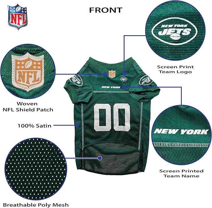 Pets First NFL New York Jets Dog Jersey, Size X-Large, Football Shirt Costume for Pet, Dog Sports T-Shirt, NFL Team Clothing for Cats, Licensed Pet Apparel Available in 7 Sizes and 32 Teams