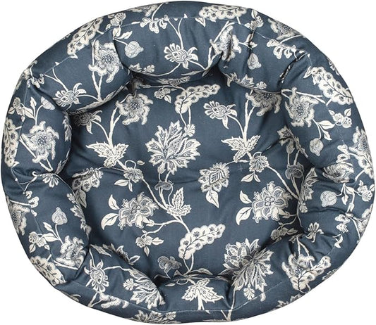 Fringe Studio INDIENNE Coastal Blue 20" W x 19" D x 8" H Small Round Cuddler, 100% Cotton Canvas Exterior, Machine Washable, PetShop Collection (203016)