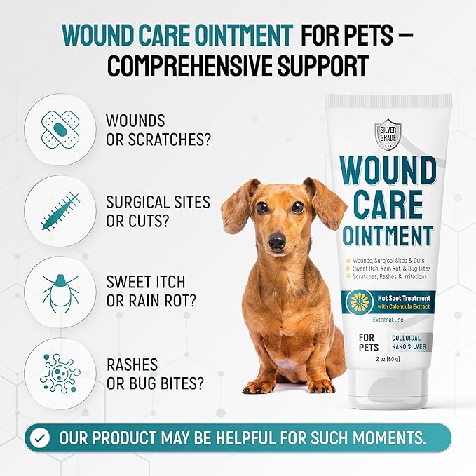 Pet Wound Care Ointment in a Gel Form with Silver & Calendula – Pet Wound Spray for Cleaning & Soothing – Bundle for Daily Skin Support and Breeds in 2-oz Tube