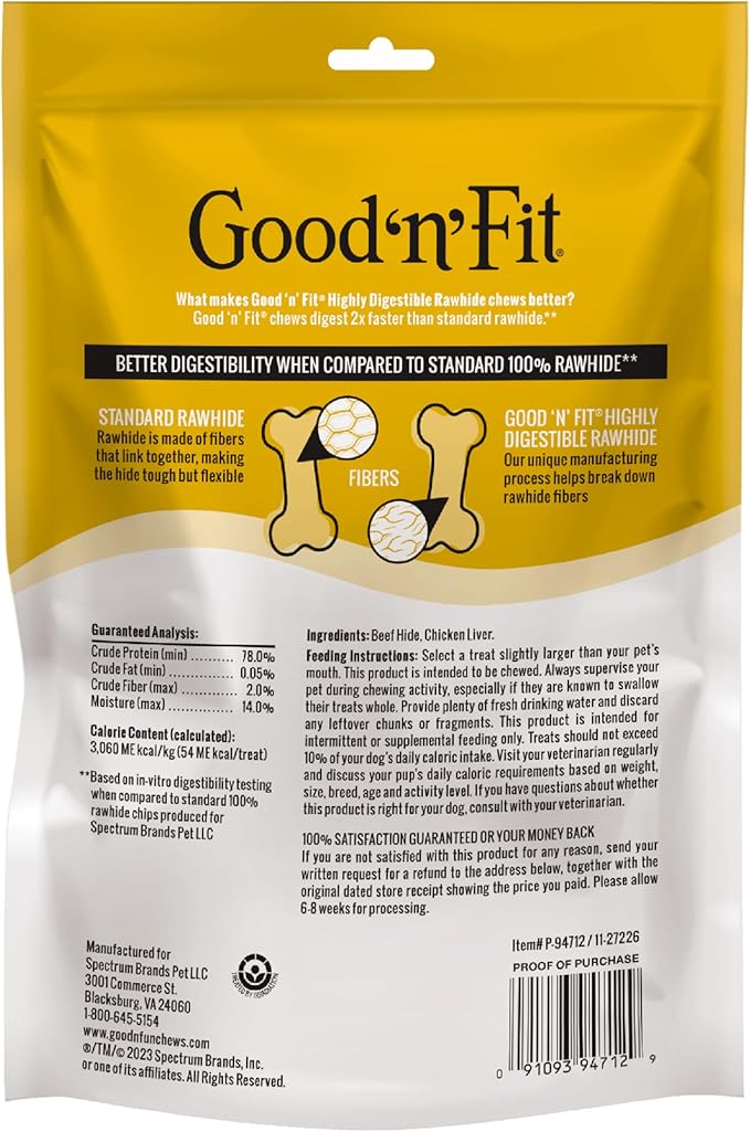 Good n Fit Small Rolls with Real Chicken Liver Flavor, 6 Count, Long-Lasting Highly Digestible Rawhide Chews for Dogs
