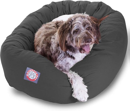 Majestic Pet 52-Inch Calming Donut Dog Bed – XL Washable Round Pet Bed with Sherpa Top – Orthopedic Spine Support for Head & Neck – Soft Poly-Cotton Fluffy Cuddler for Extra Large Dogs, 52x35x11, Gray
