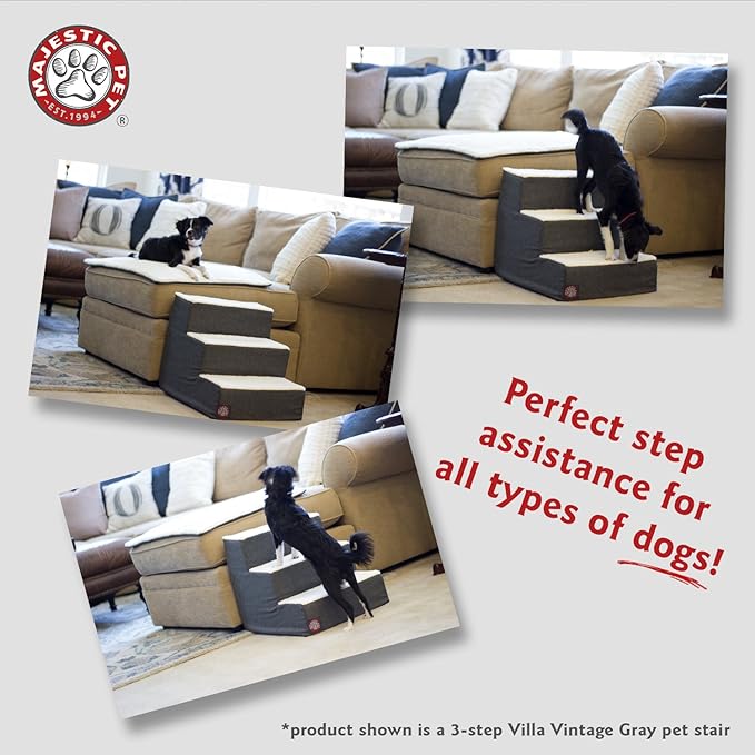 Majestic Pet Portable Pet Stairs | Soft Sherpa Steps Foam Feeling | Steps for Dogs & Cats | Dog & Cat Ramp | Perfect for Bed & Sofa | Indoor Only | Max Weight: up to 250 Lbs