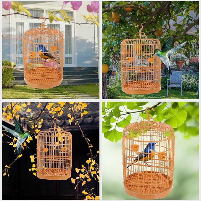 UKCOCO Plastic Hanging Bird Cage Decorative Round Dome Pet Cage for Small Birds Cockatiels Parakeets with Display Ornament Suitable for Indoor Use