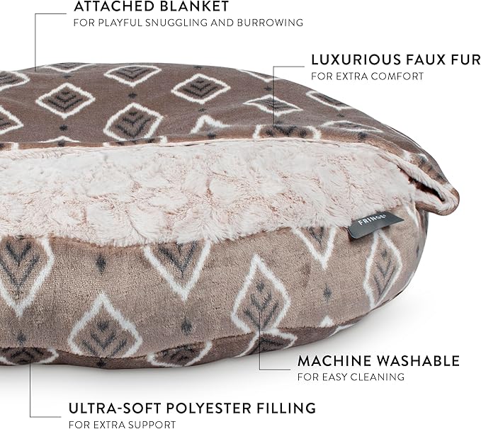 Fringe Studio Tribal Smaller Diamond Medium Gray Medium Blanket Pet Bed with Faux Fur Interior 25" X 25" X 4" - Machine Washable