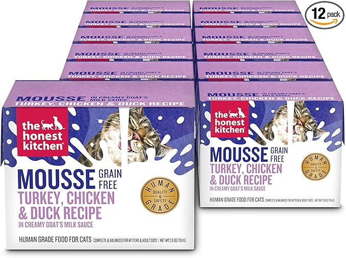 The Honest Kitchen Human Grade Cat Grain Free Turkey, Chicken & Duck Mousse in Goat's Milk 2.8oz x12