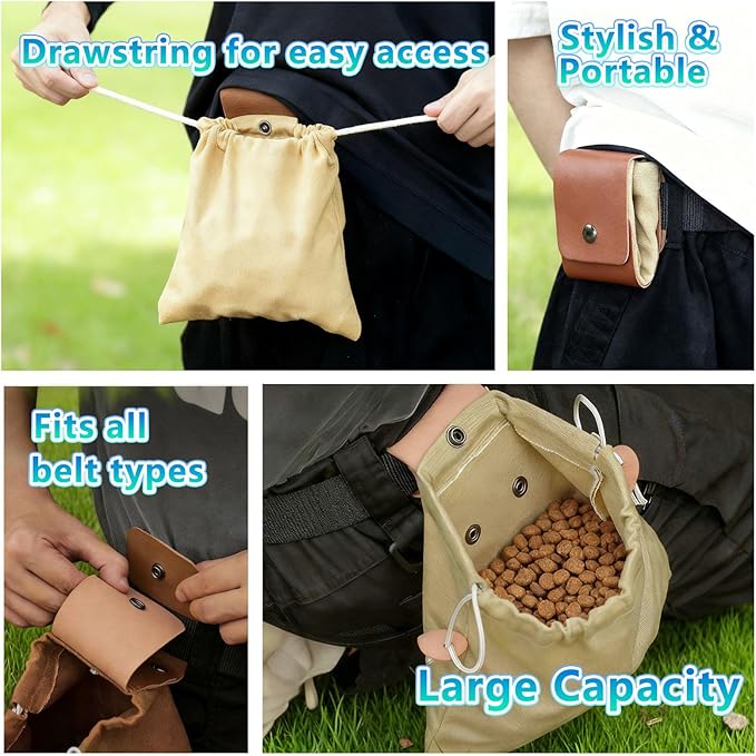 Dog Treat Pouch with Training Clicker & Whistle - Stylish & Portable Large-Capacity Foldable Pet Training Pouch with Wlastic Belt for Outdoor Use/Pet Training (Black)