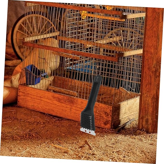 Stainless Steel Bird Cage Cleaning Brush with Poop Shovel Sturdy Bird Droppings Scraper Tool for Cage Sanitation and Easy Waste Removal