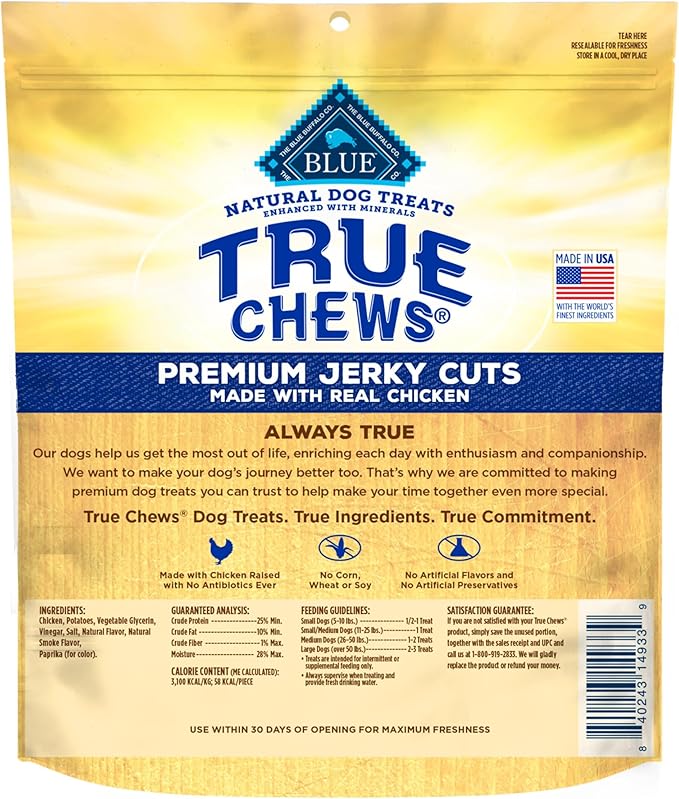 Blue Buffalo True Chews Premium Jerky Cuts Dog Treats with Natural Ingredients Chicken (Pack of 2)