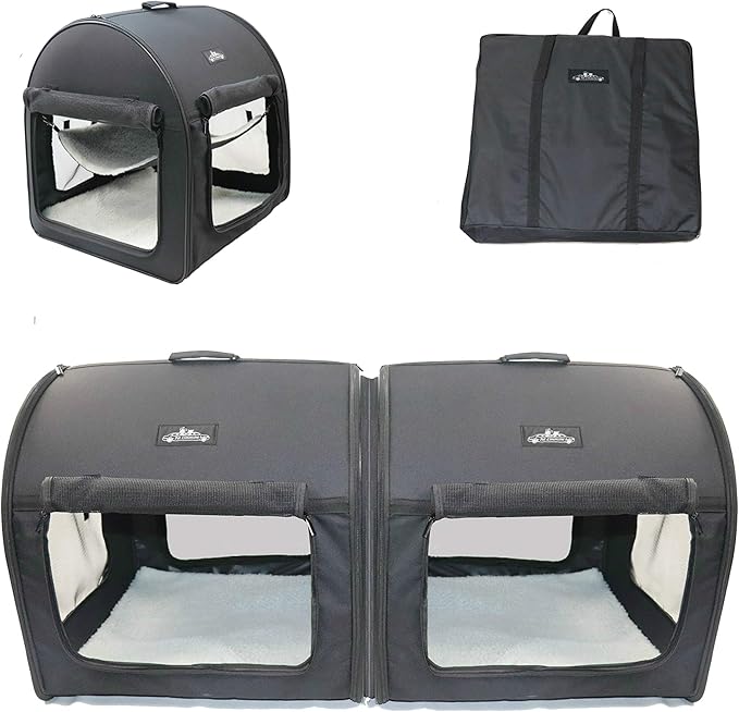 Soft Dog Cat Crate The Portable 2-in-1 Double Travel Kennel Tube Carrier for All Pets Car Seat Ready