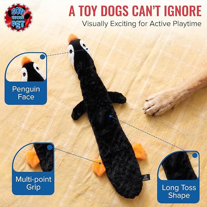 Bow Wow 24” Squeaky Penguin Plush Toy for Dogs & Cats | Soft Interactive Toy for Tug, Fetch & Chew | Ideal for Puppies, Kittens & Small-Medium Pets | Indoor Play & Teething Toy