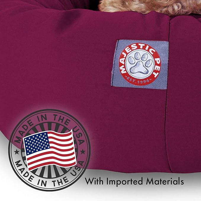 Majestic Pet 32 Inch Poly-Cotton Sherpa Calming Dog Bed Washable 32x18x8 (inch) – Cozy Soft Round Donut Dog Bed with Spine for Head Support - Pet Bed Medium - Burgundy