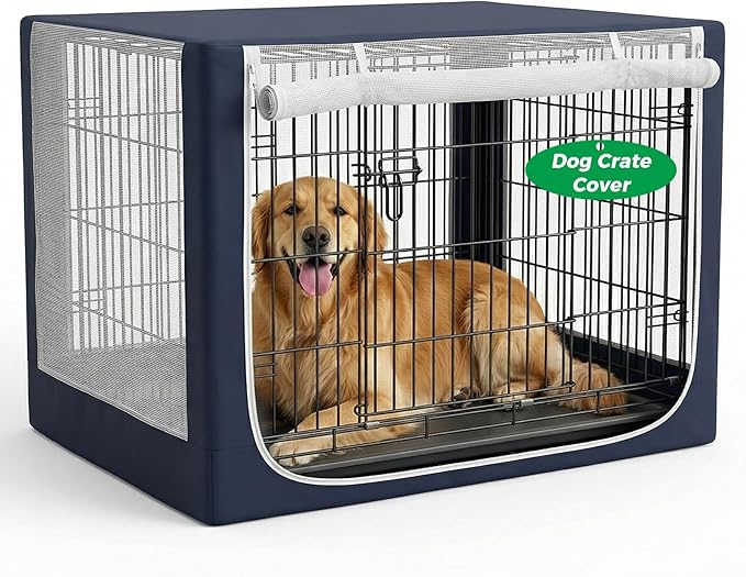 Dog Crate Cover, Breathable Mesh Mosquito Net, Elastic Bottom & Front Zipper, Fits 42inches Crates, Perfect for Dog Crates & Pet Kennels（Only Cover）