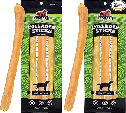 Redbarn Pet Products All-Natural Large 12" Beef Collagen Sticks for Dogs-Long Lasting Low-Odor Alternative to Traditional Rawhide&Bully Sticks-Supports Healthy Joints,Skin,&Coat-,3 Count (Pack of 2)