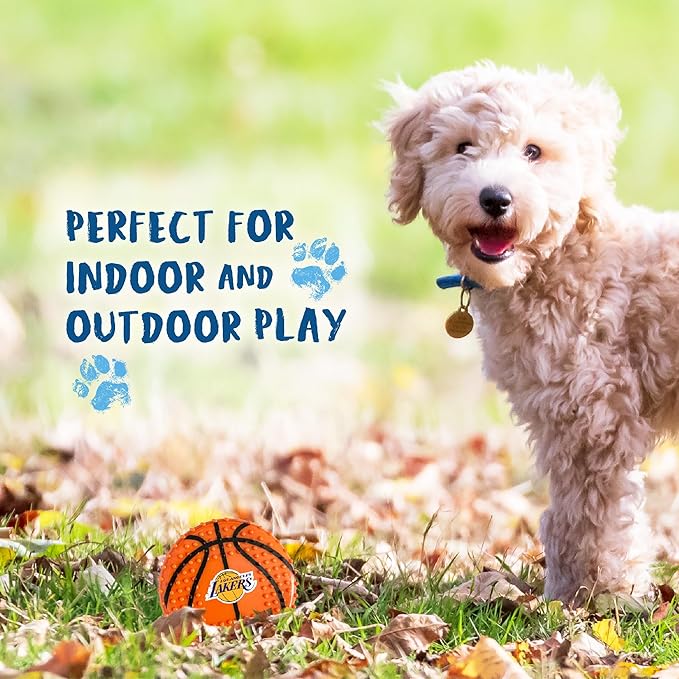 Pets First NBA LA Lakers Hard-Nylon Bacon-Flavored Basketball Chew Toy, Indestructible Dog and Cat Chewy Toy, Tug, Fetch Toy, Sporty Fun Toy for Dogs