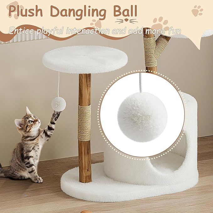 Garvee Wood Cat Tree Tower, Indoor Cat and Natural Wicker Apartment with Cat Catching Column and Bed, Aesthetic Tree Frame
