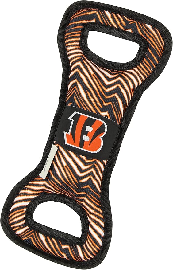 Zubaz NFL Team Logos and Colors Tug Dental Toy with Squeaker for Dogs & Cats, Cincinnati Bengals