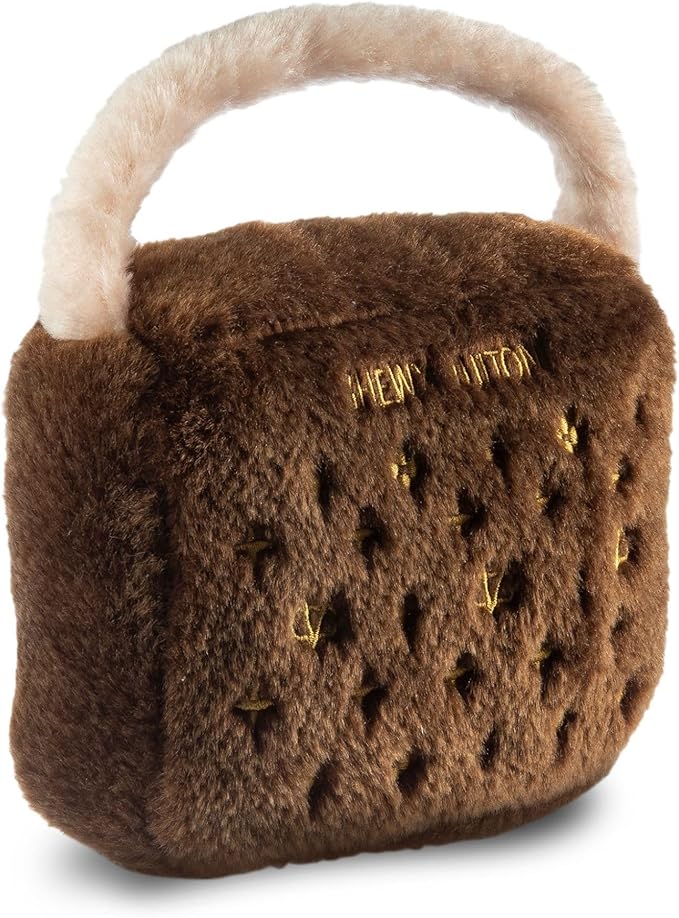 Dog Diggin Designs Chewy Vuiton Plush Dog Toy Purse | Luxury-Inspired Parody Designer Handbag with Squeaker, Soft Plush Fashion Dog Toy – Haute Couture Purses & Handbags